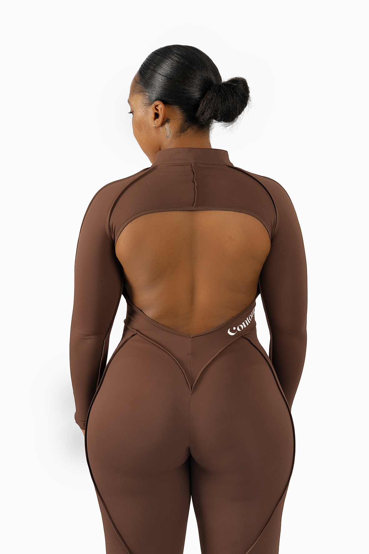 Long Sleeve Cocoa Open-Back Catsuit