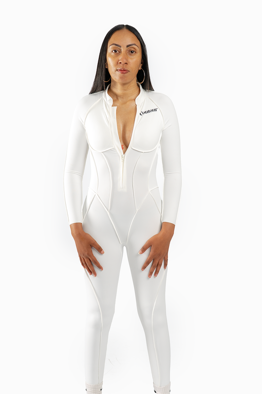 Long Sleeve White Open-Back Catsuit